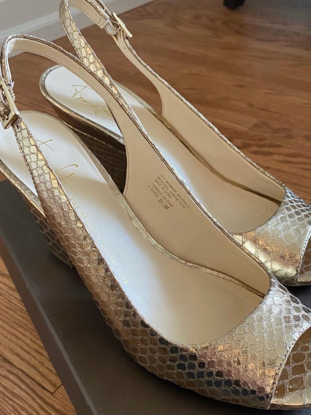 Franco Sarto Gold Metallic Textured Slingback Wedges